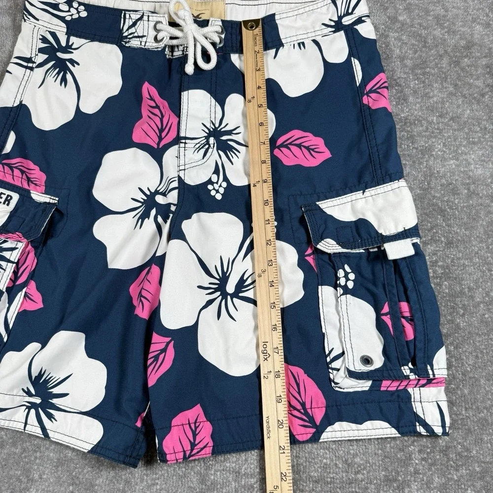 Hollister Swim Trunks Men's Large‎ Blue Floral Hawaiian Hibiscus Board Shorts